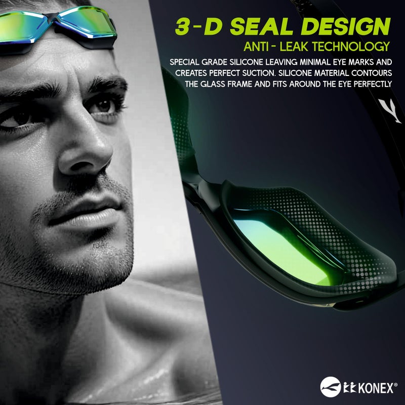 KONEX Anti-Fog Premium Swimming Goggles for Men & Women with UV Protection | Comes Along with Ear Plugs & Nose Pin | Ideal for Children & Adults (Mercury) (Mercury) - Image 3